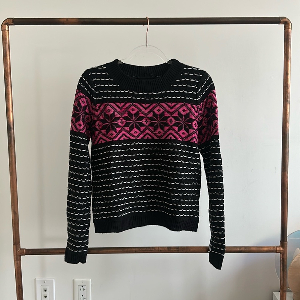 TOPSHOP Black/Pink Festive Cropped Sweater